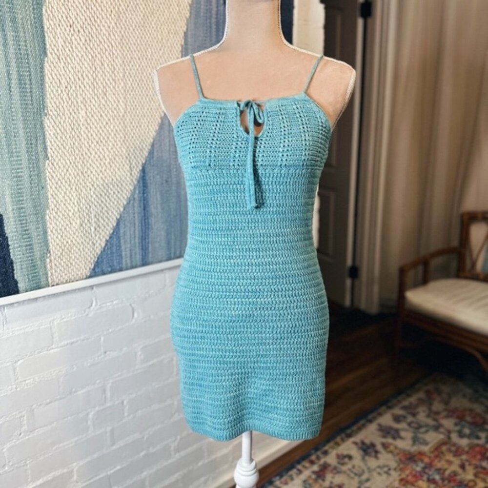 Olive + Oak Blue Crochet Halter Top Dress